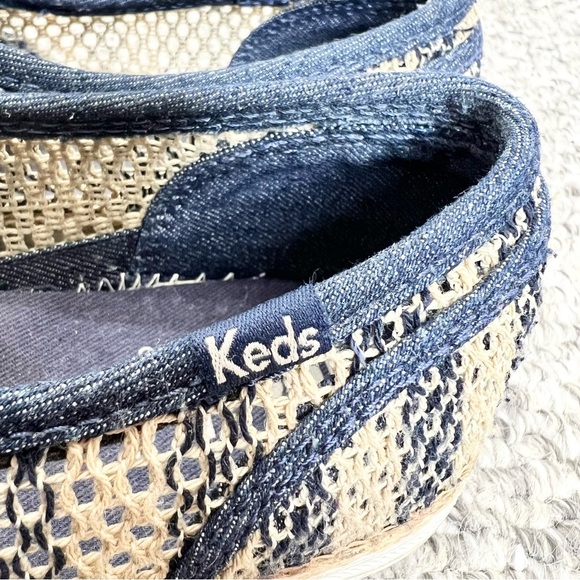 Keds Champion crochet blue beige cotton jute lace up flat sneakers 8 - Picture 10 of 12